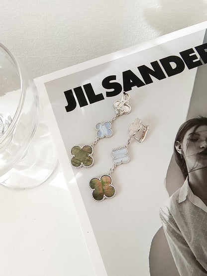 [Glimmer]CLOVER 3 MOTIFS CHALCEDONY DARK MOP SILVER EARRINGS