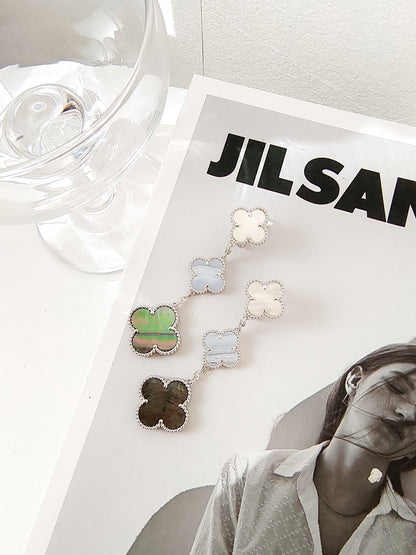 [Glimmer]CLOVER 3 MOTIFS CHALCEDONY DARK MOP SILVER EARRINGS
