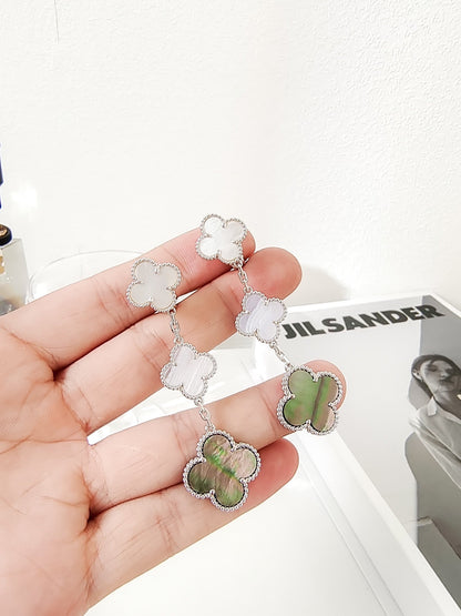 [Glimmer]CLOVER 3 MOTIFS CHALCEDONY DARK MOP SILVER EARRINGS