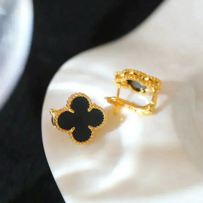 [Glimmer]CLOVER MEDIUM 1 MOTIFS  ONYX STUD EARRINGS