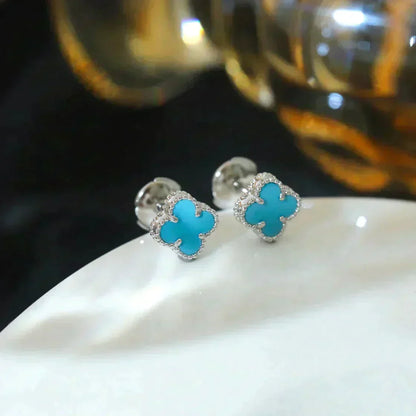 [Glimmer]CLOVER MINI 9.5MM ONYX STUD EARRINGS SILVER