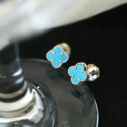 [Glimmer]CLOVER MINI 9.5MM ONYX STUD EARRINGS SILVER