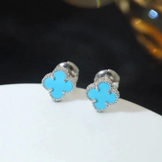 [Glimmer]CLOVER MINI 9.5MM ONYX STUD EARRINGS SILVER