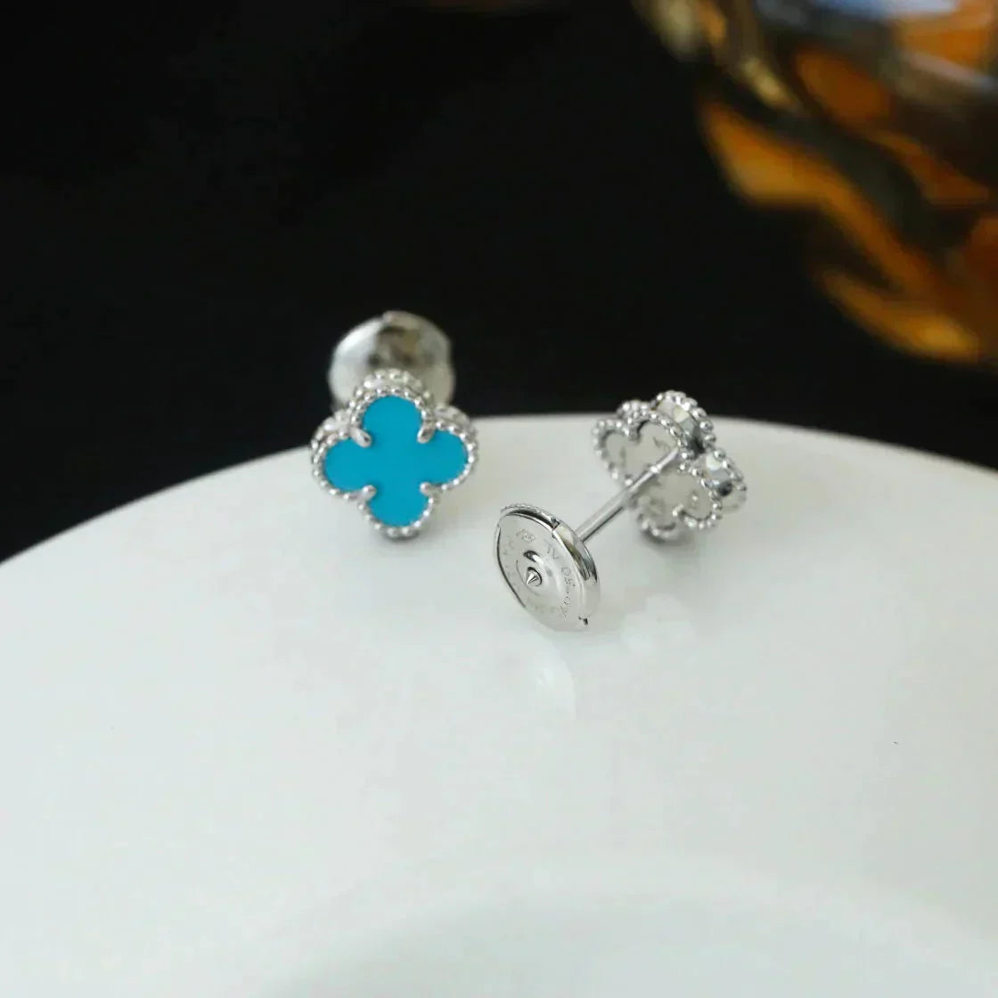 [Glimmer]CLOVER MINI 9.5MM ONYX STUD EARRINGS SILVER