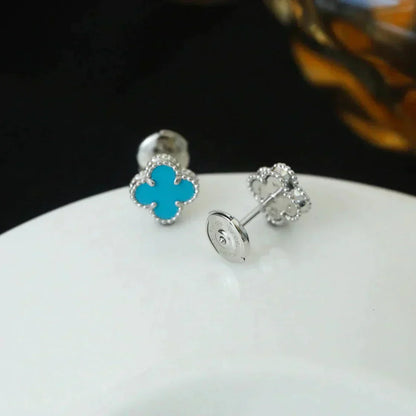 [Glimmer]CLOVER MINI 9.5MM ONYX STUD EARRINGS SILVER