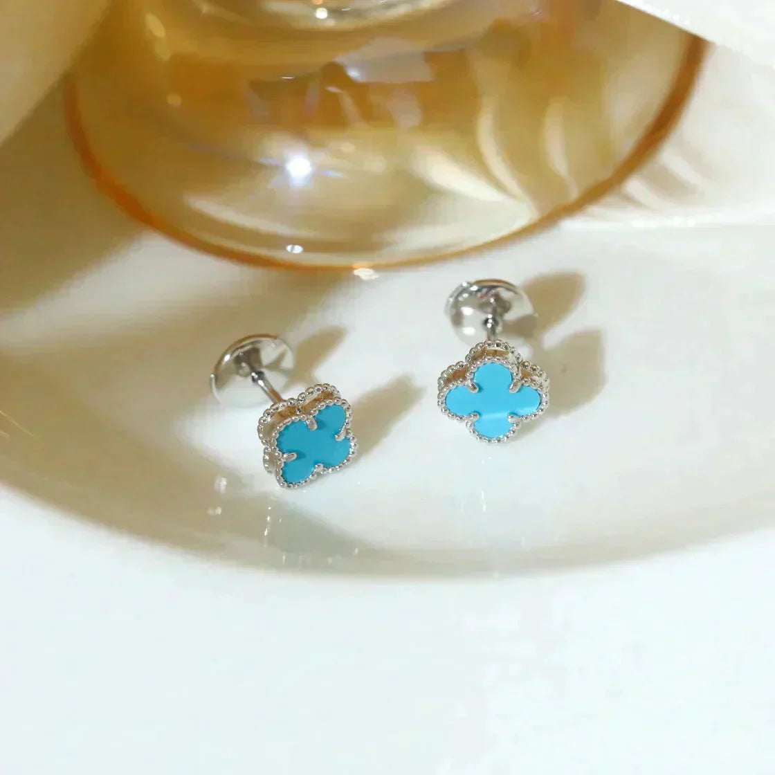 [Glimmer]CLOVER MINI 9.5MM ONYX STUD EARRINGS SILVER