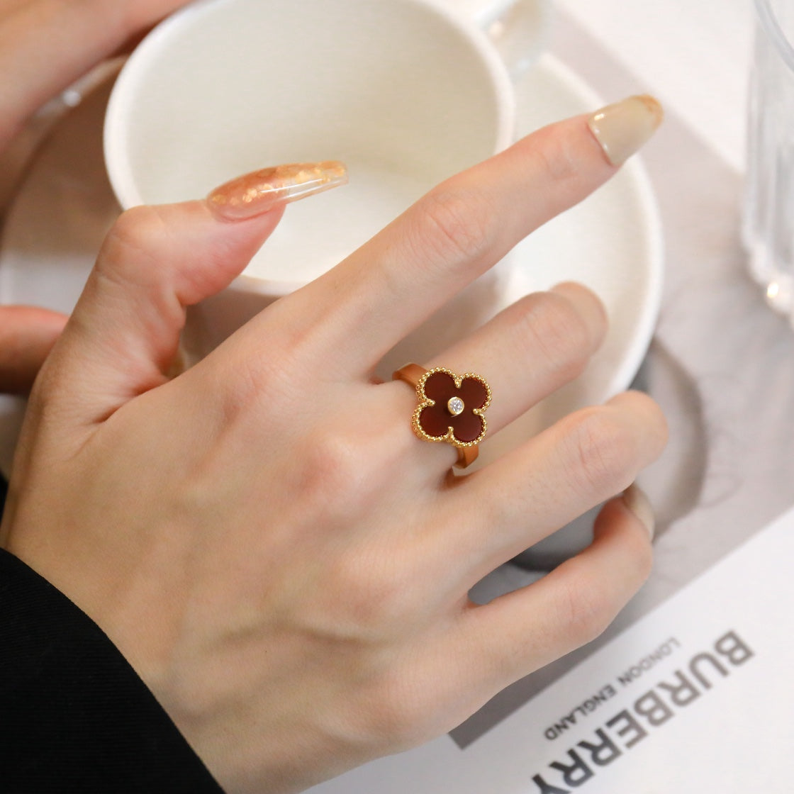 [Glimmer]CLOVER CARNELIAN RING Glimmer ゴールド ダイヤモンド
