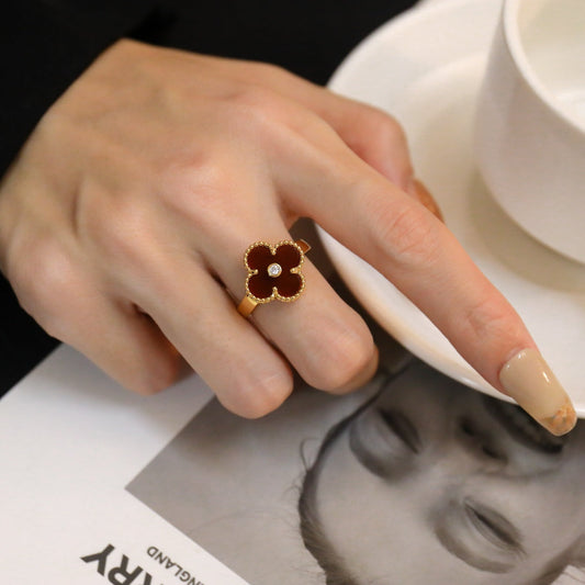 [Glimmer]CLOVER CARNELIAN RING Glimmer GOLD DIAMOND