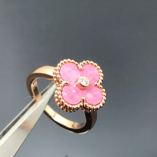 [Glimmer]CLOVER RHODONITE Glimmer GOLD RING