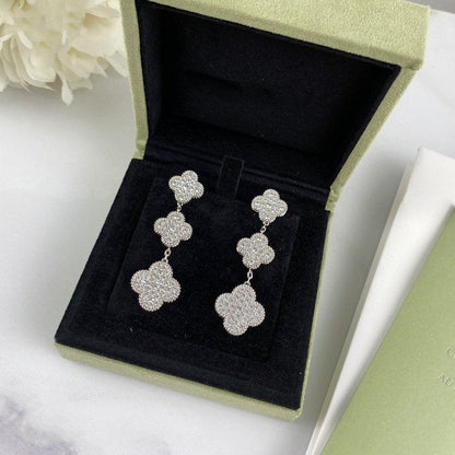 [Glimmer]CLOVER 3 MOTIF DIAMOND SILVER DROP EARRINGS