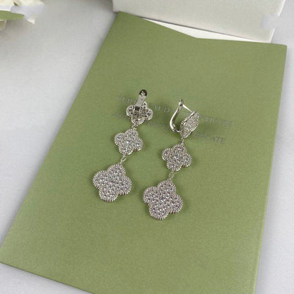 [Glimmer]CLOVER 3 MOTIF DIAMOND SILVER DROP EARRINGS