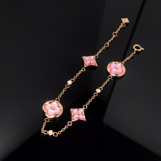 [Glimmer]STAR AND SUN 4 MOTIF PINK MOP PINK GOLD BRACELET