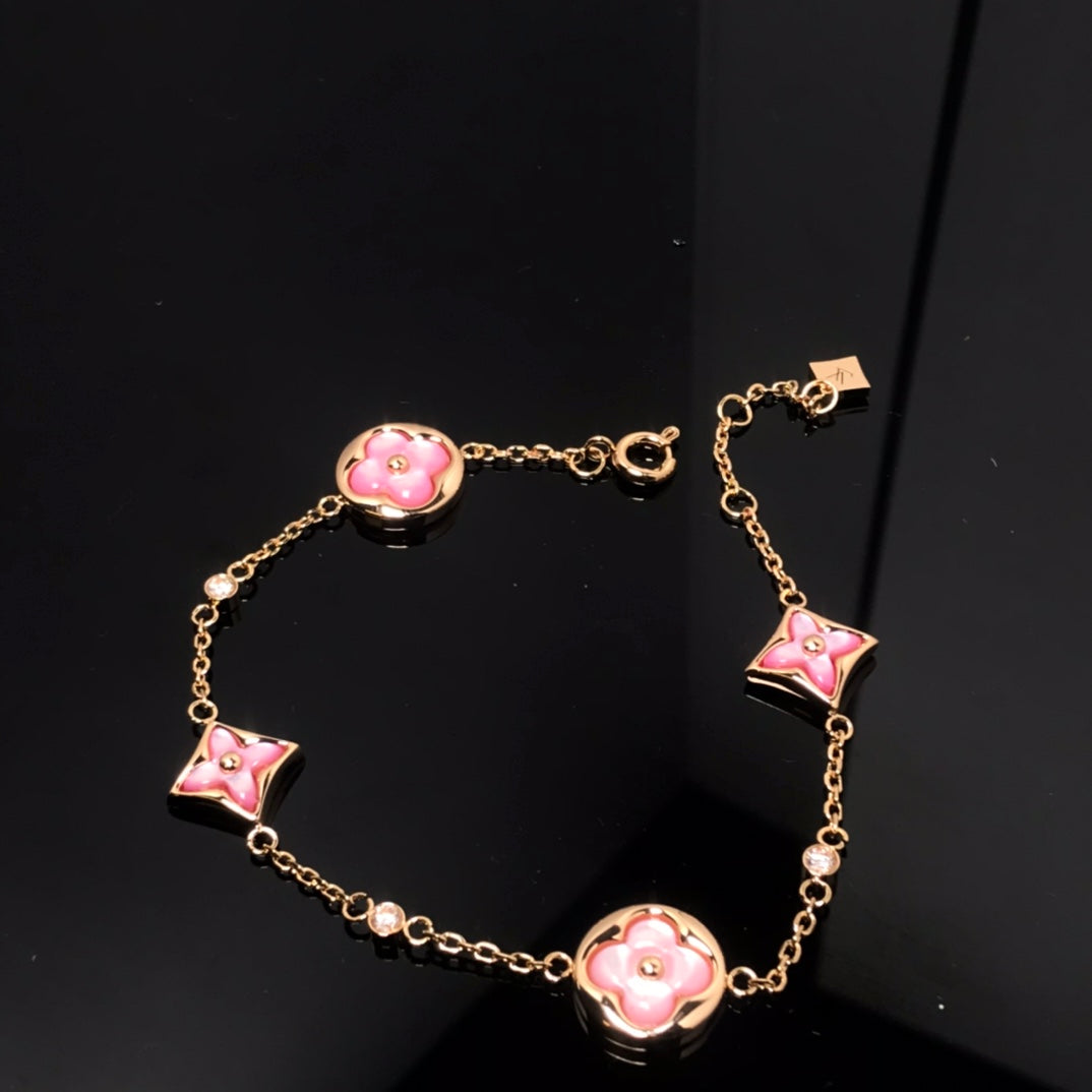 [Glimmer]STAR AND SUN 4 MOTIF PINK MOP PINK GOLD BRACELET