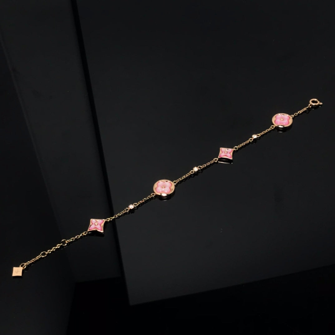 [Glimmer]STAR AND SUN 4 MOTIF PINK MOP PINK GOLD BRACELET