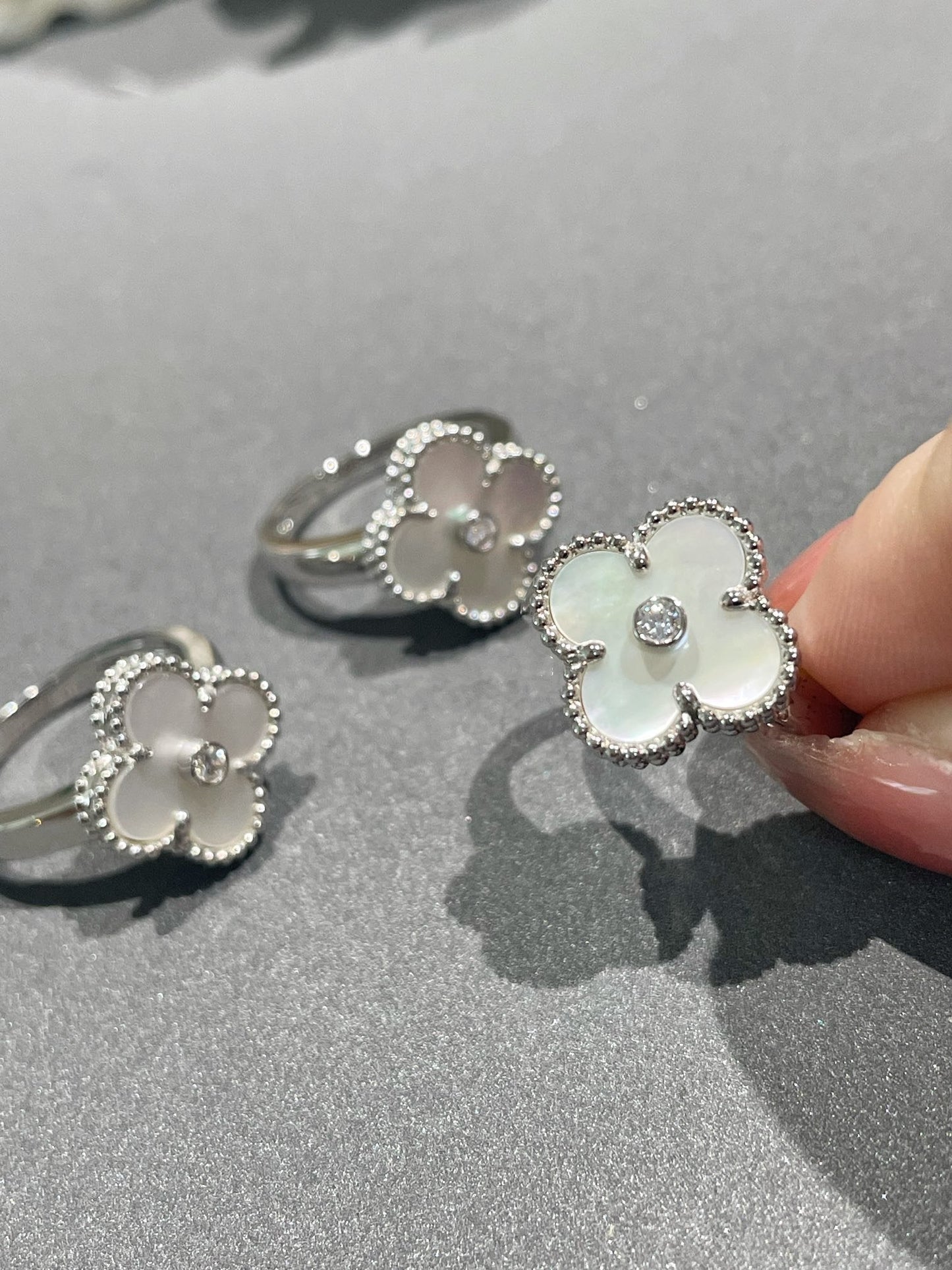 [Glimmer]クローバー シルバー モップ ダイヤモンド リング