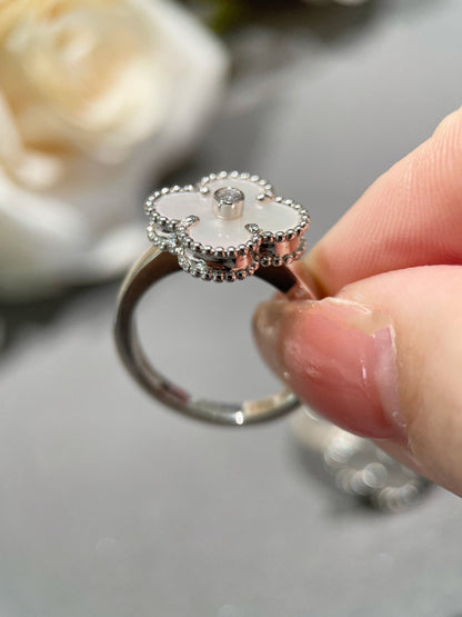 [Glimmer]クローバー シルバー モップ ダイヤモンド リング