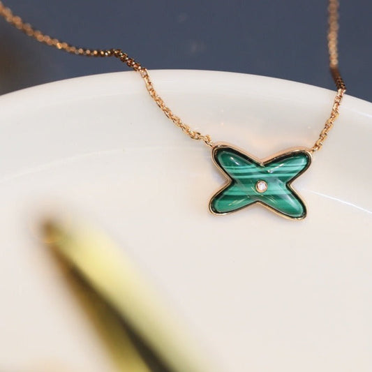 [Glimmer]JEUX MALACHITE 1 DIAMOND PINK GOLD NECKLACE