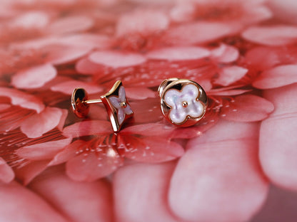 [Glimmer]STAR AND SUN PINK GOLD MOP STUD EARRINGS