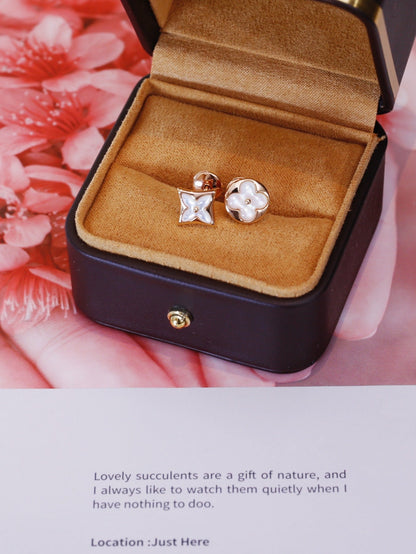 [Glimmer]STAR AND SUN PINK GOLD MOP STUD EARRINGS