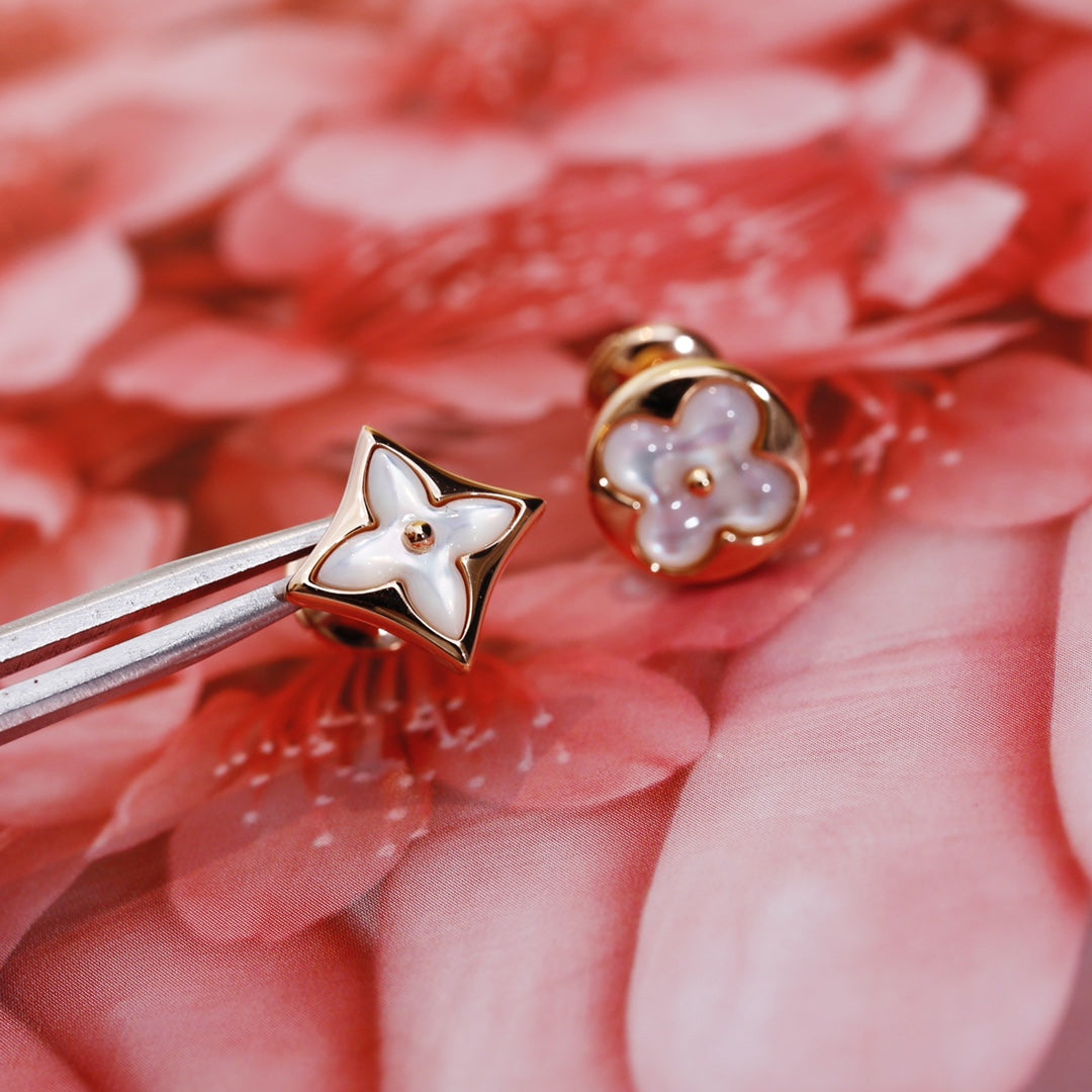 [Glimmer]STAR AND SUN PINK GOLD MOP STUD EARRINGS