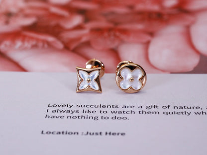 [Glimmer]STAR AND SUN PINK GOLD MOP STUD EARRINGS
