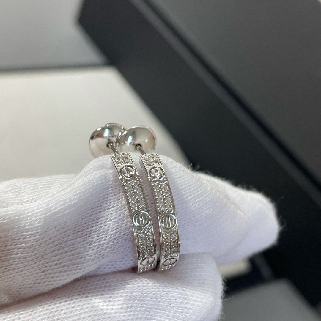 [Glimmer]LOVE DIAMOND SILVER HOOP EARRINGS