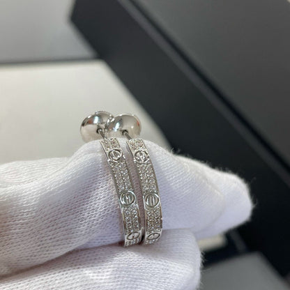 [Glimmer]LOVE DIAMOND SILVER HOOP EARRINGS