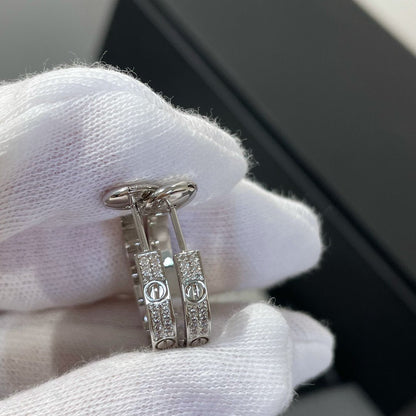 [Glimmer]LOVE DIAMOND SILVER HOOP EARRINGS