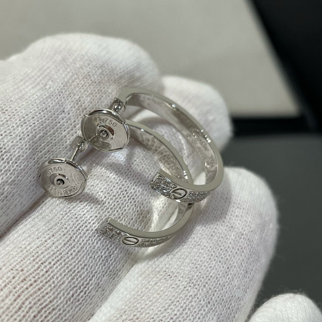 [Glimmer]LOVE DIAMOND SILVER HOOP EARRINGS