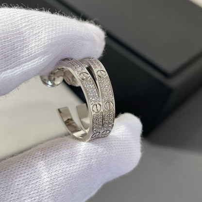 [Glimmer]LOVE DIAMOND SILVER HOOP EARRINGS