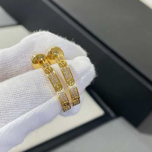 [Glimmer]LOVE DIAMOND GOLD HOOP EARRINGS