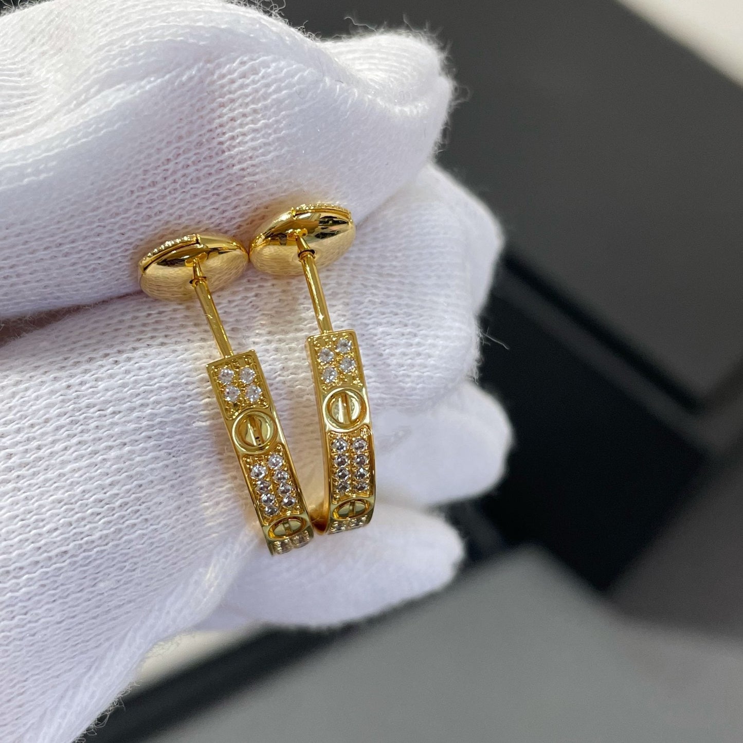 [Glimmer]LOVE DIAMOND GOLD HOOP EARRINGS