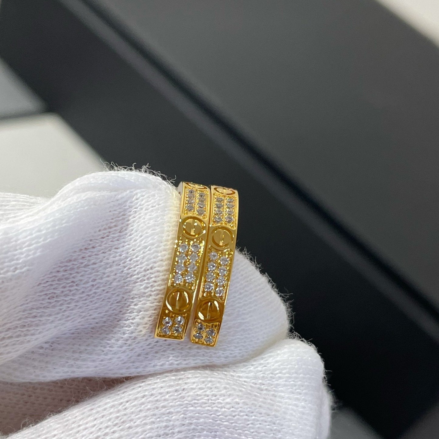 [Glimmer]LOVE DIAMOND GOLD HOOP EARRINGS