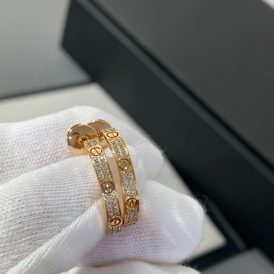 [Glimmer]LOVE DIAMOND PINK GOLD HOOP EARRINGS