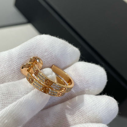 [Glimmer]LOVE DIAMOND PINK GOLD HOOP EARRINGS
