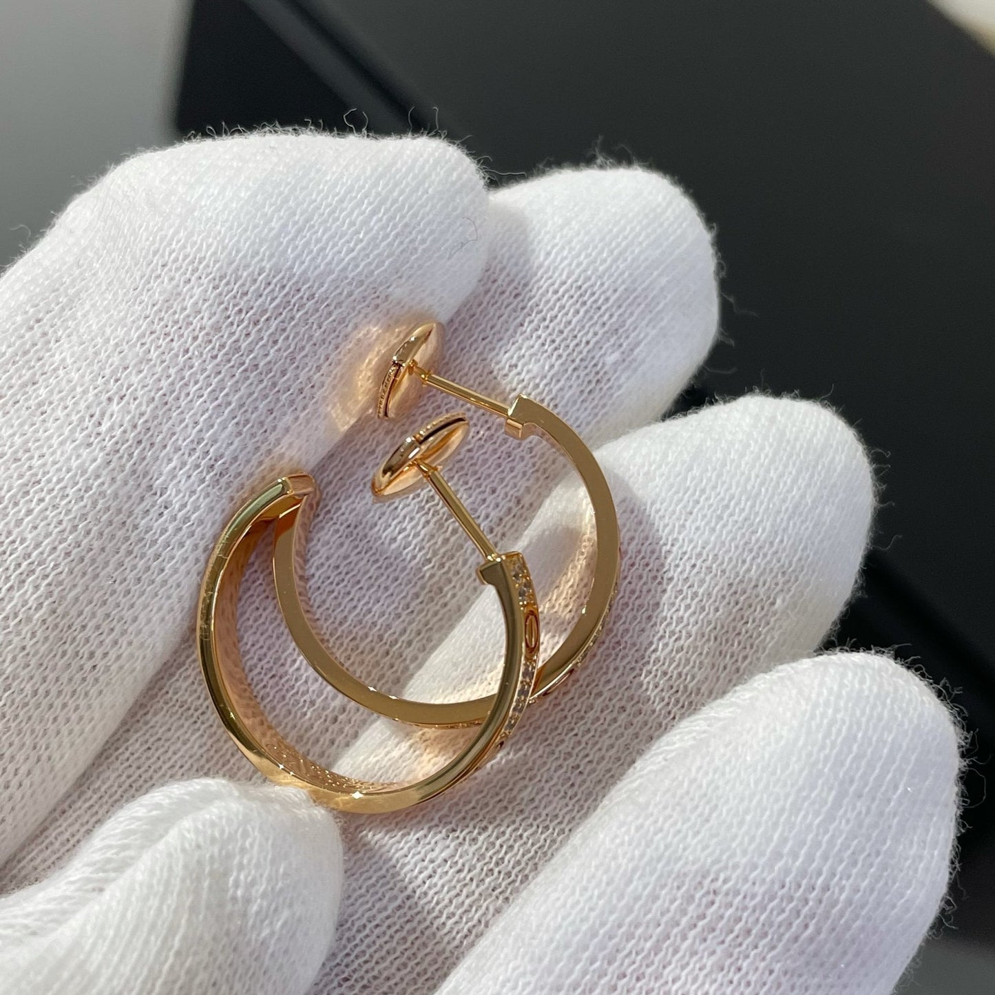 [Glimmer]LOVE DIAMOND PINK GOLD HOOP EARRINGS