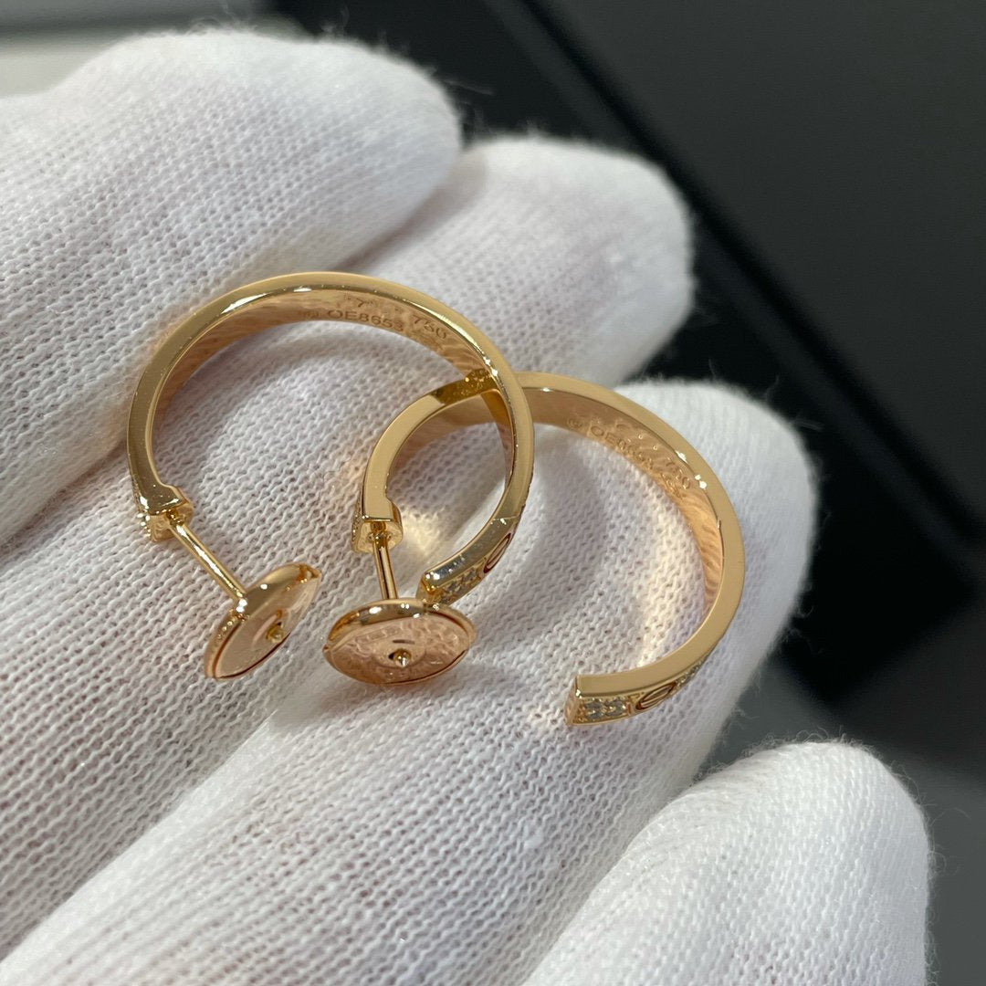 [Glimmer]LOVE DIAMOND PINK GOLD HOOP EARRINGS