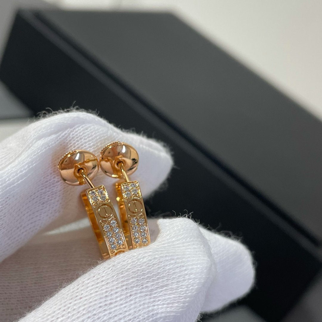[Glimmer]LOVE DIAMOND PINK GOLD HOOP EARRINGS