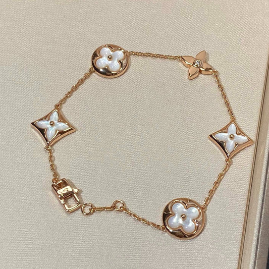 [Glimmer]STAR AND SUN 5 MOTIF MOP PINK GOLD BRACELET