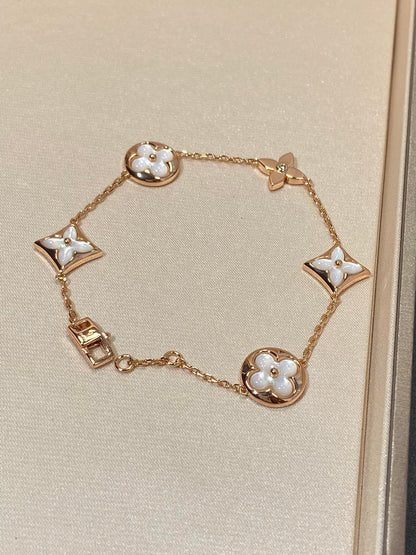[Glimmer]STAR AND SUN 5 MOTIF MOP PINK GOLD BRACELET