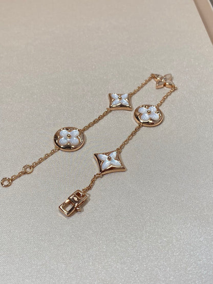 [Glimmer]STAR AND SUN 5 MOTIF MOP PINK GOLD BRACELET