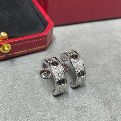 [Glimmer]LOVE CERAMIC DIAMOND PAVED SILVER EARRINGS