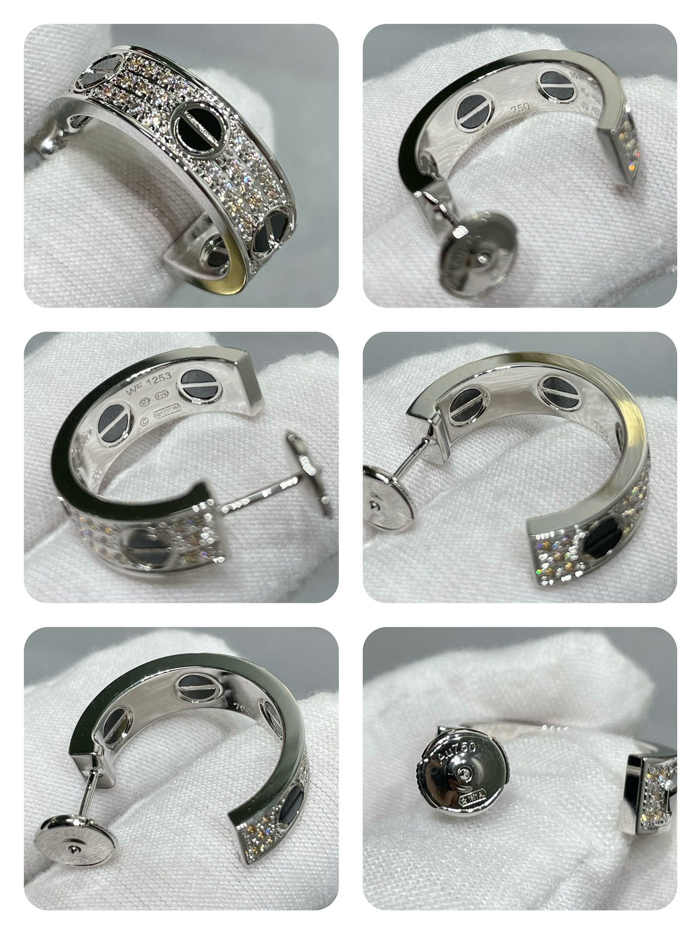 [Glimmer]LOVE CERAMIC DIAMOND PAVED SILVER EARRINGS
