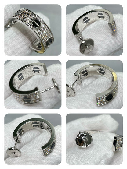 [Glimmer]LOVE CERAMIC DIAMOND PAVED SILVER EARRINGS