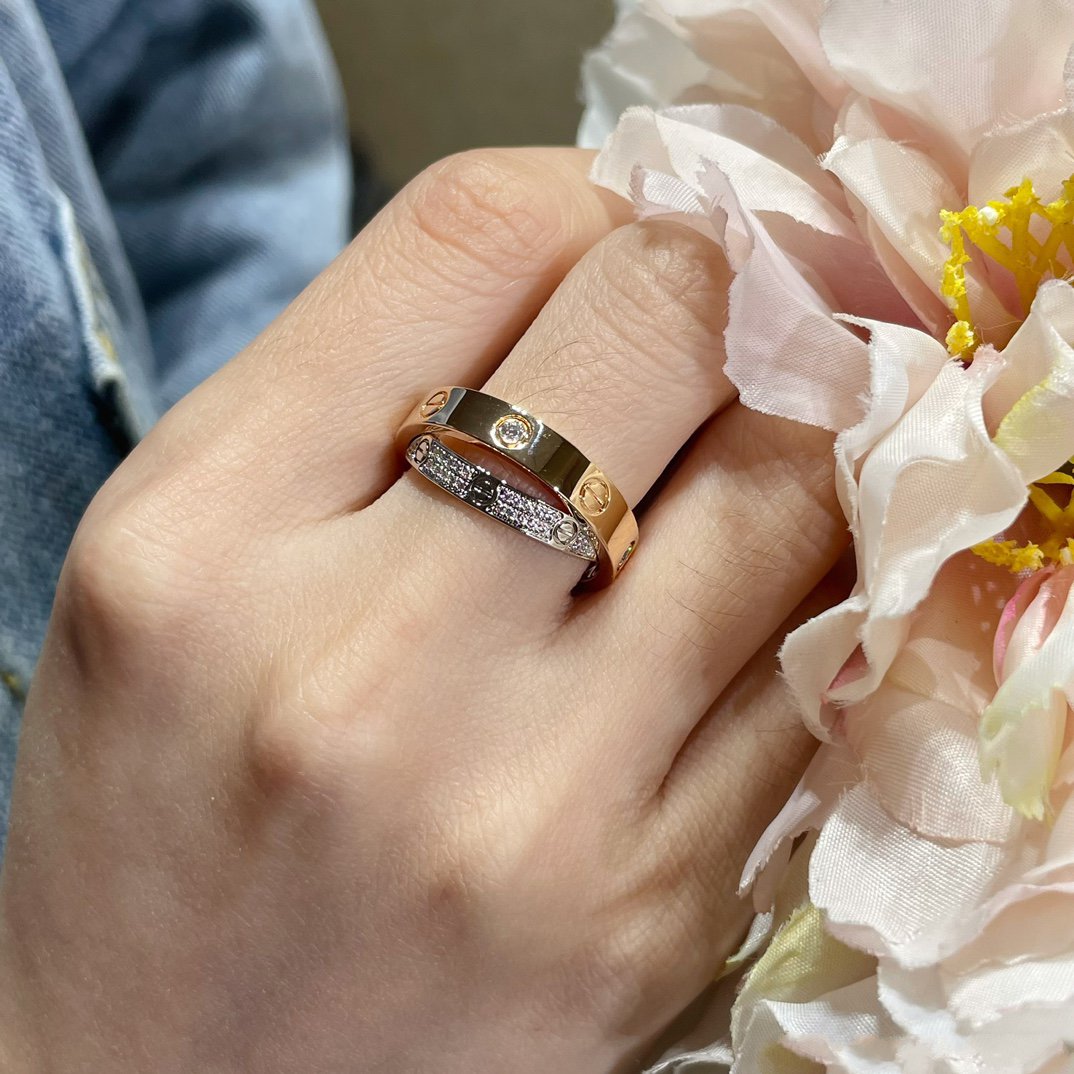 [Glimmer]LOVE PINK GOLD SILVER DIAMOND DOUBLE RING