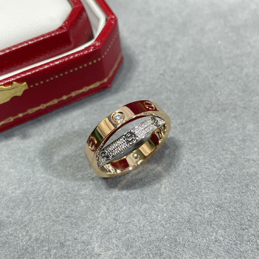 [Glimmer]LOVE PINK GOLD SILVER DIAMOND DOUBLE RING