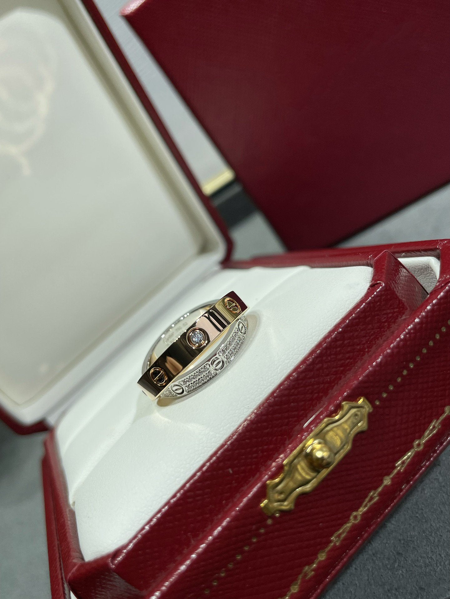 [Glimmer]LOVE PINK GOLD SILVER DIAMOND DOUBLE RING
