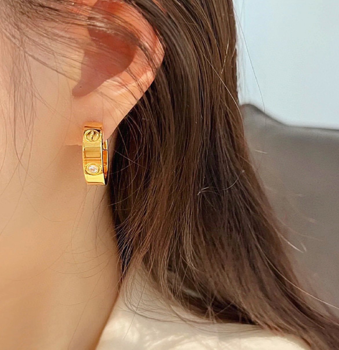 [Glimmer]LOVE 5.5MM 1 DIAMOND EARRINGS