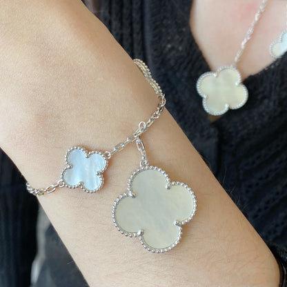 [Glimmer]CLOVER 5 MOTIF WHITE MOP SILVER BRACELET