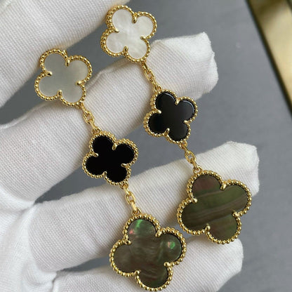 [Glimmer]CLOVER 3 MOTIF MOP ONYX DARK MOP PINK GOLD EARRINGS